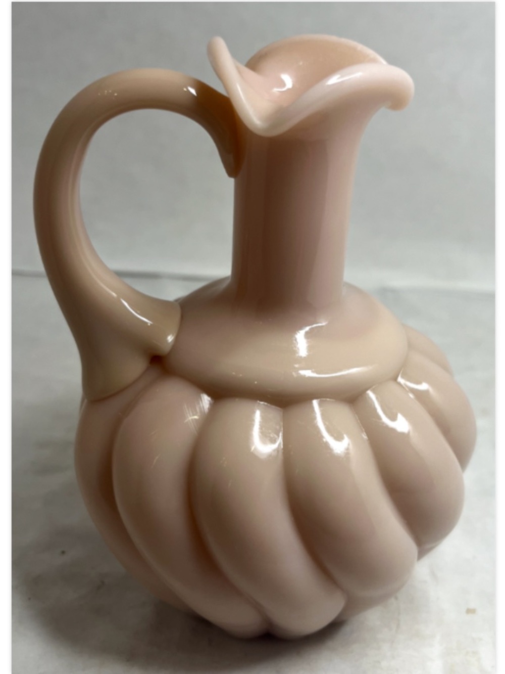 1954 Fenton Rare Pink Swirl Handled Cruet Opaline Vintage